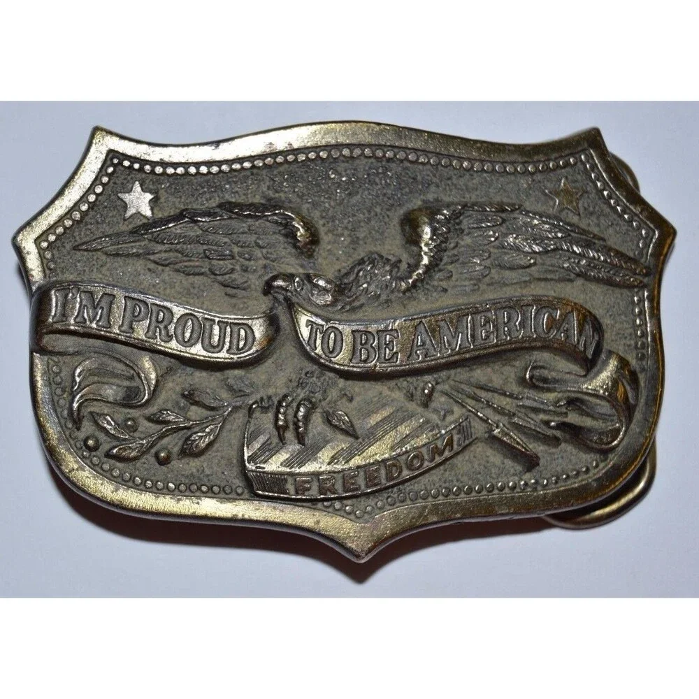 Vintage 1984 "I'm Proud to be American" USA Freedom Eagle Aged Belt Buckle Rare - Picture 1 of 7